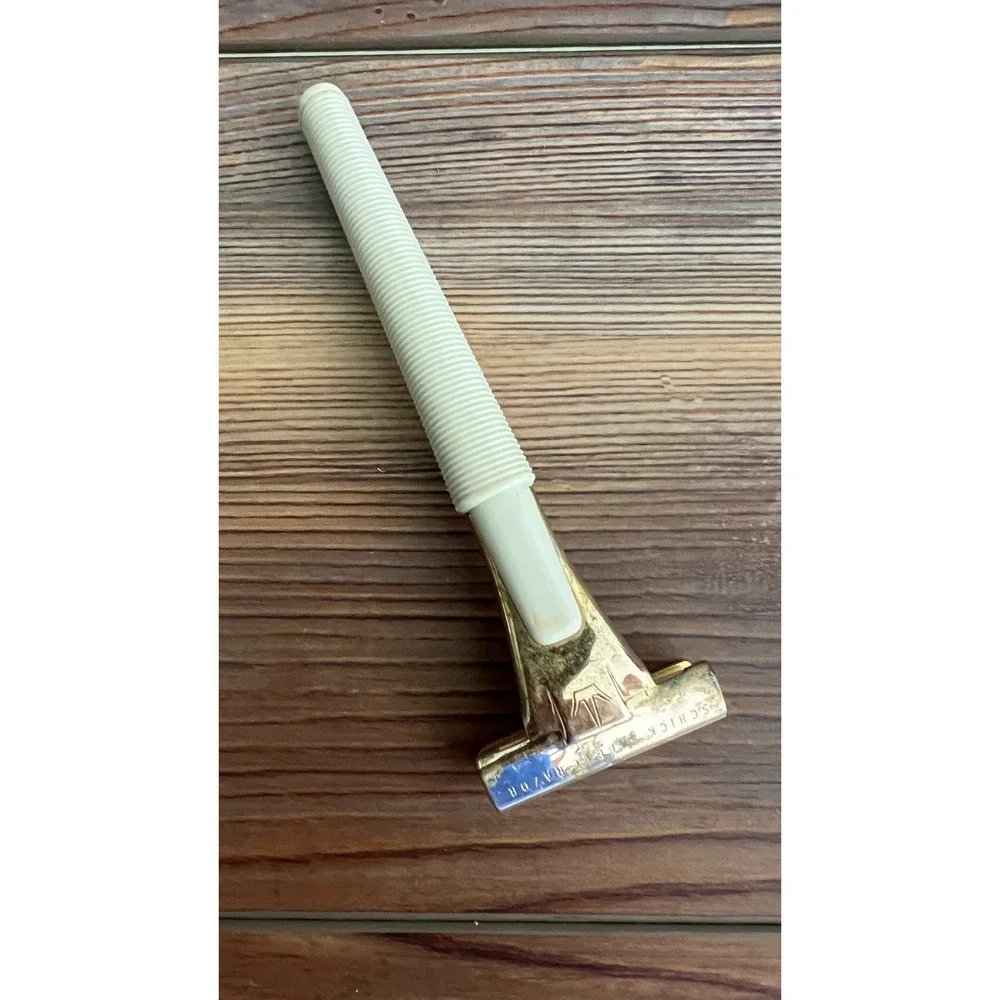 Vintage Schick Eversharp Injector Razor Type J Crown Cream Gold Made in USA